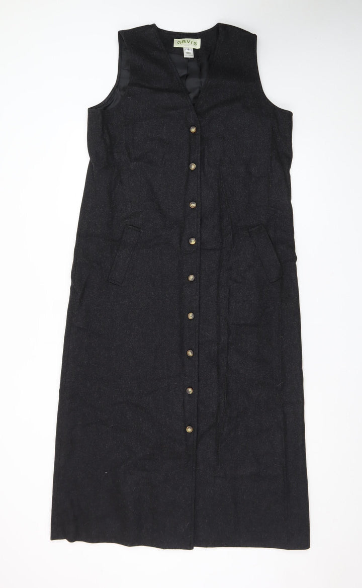 Orvis Women's Black Wool Shift Midi Dress Size 6 Sleeveless Lined