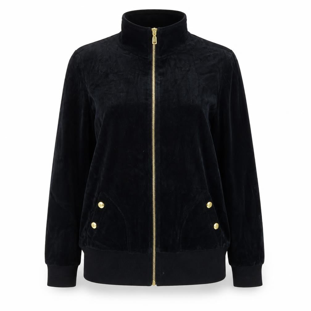 Front view of Brownstone Studio Women's Black Velour Bomber Jacket XL