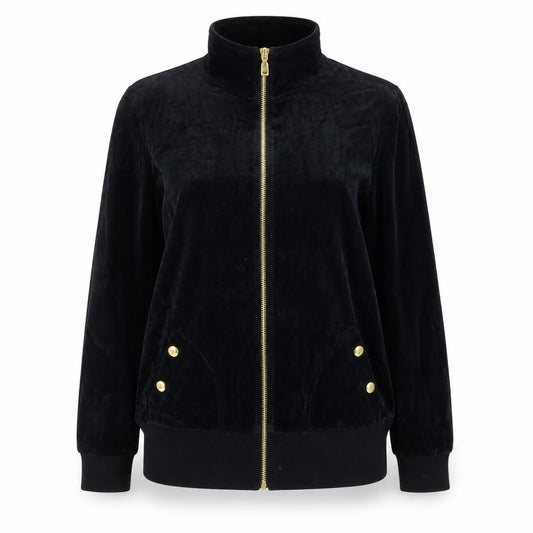 Front view of Brownstone Studio Women's Black Velour Bomber Jacket XL