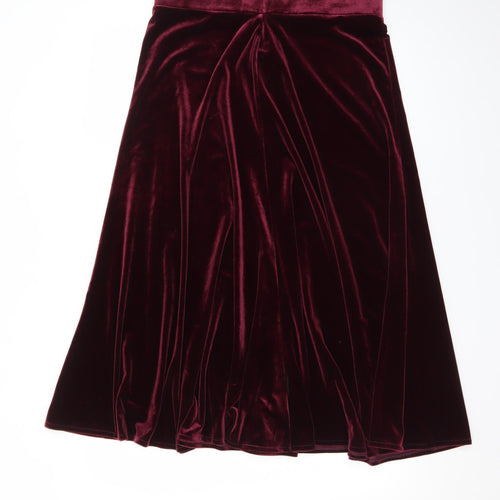 Marks and Spencer Women Red Velvet A-Line Midi Skirt Size 14