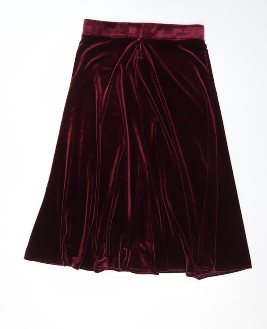 Marks and Spencer Women Red Velvet A-Line Midi Skirt Size 14