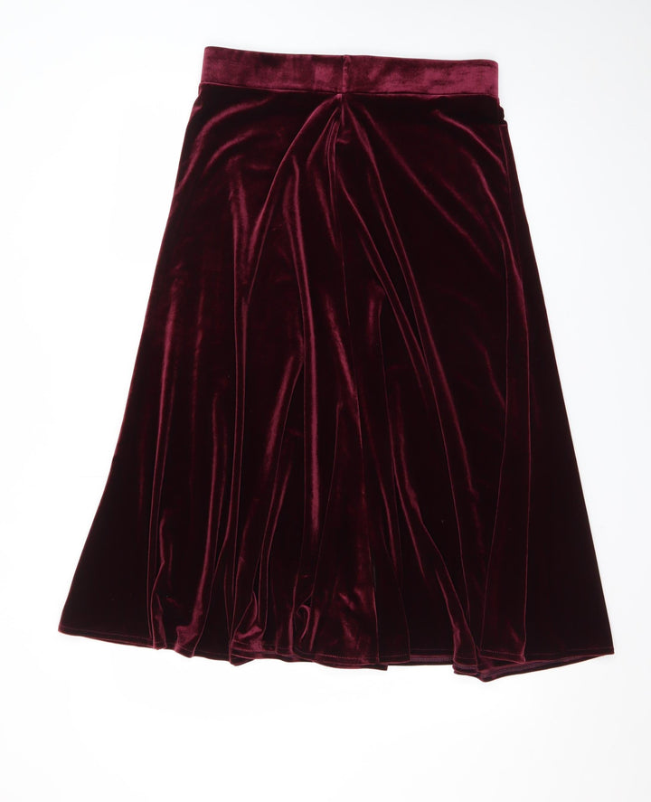 Marks and Spencer Women Red Velvet A-Line Midi Skirt Size 14