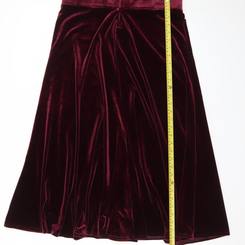 Marks and Spencer Women Red Velvet A-Line Midi Skirt Size 14