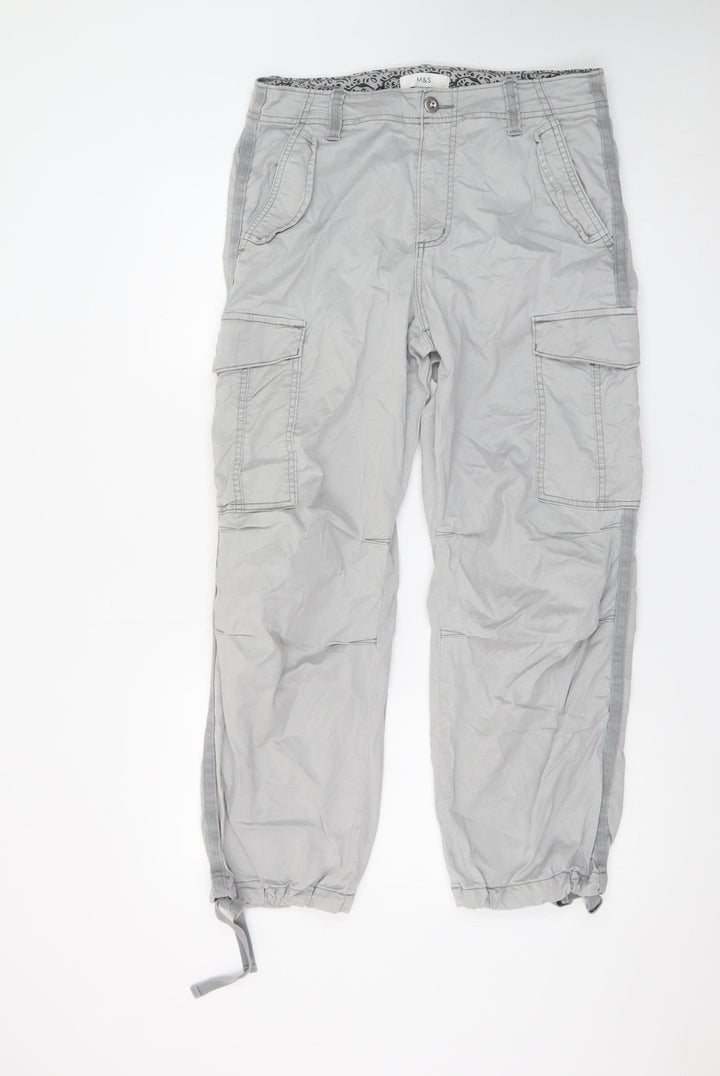 Marks and Spencer Women's Grey Cargo Trousers Size 12 Regular Lightweight Stretch
