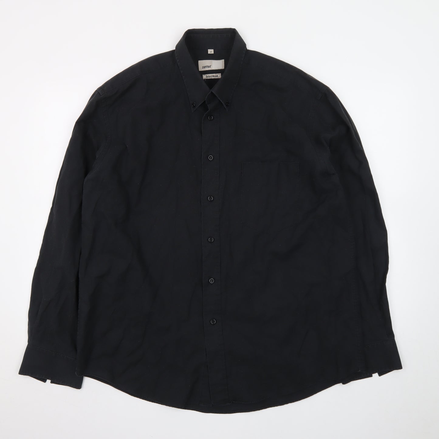 Zantos Men’s Black Oxford Weave Long Sleeve Button-Down Shirt Size 17