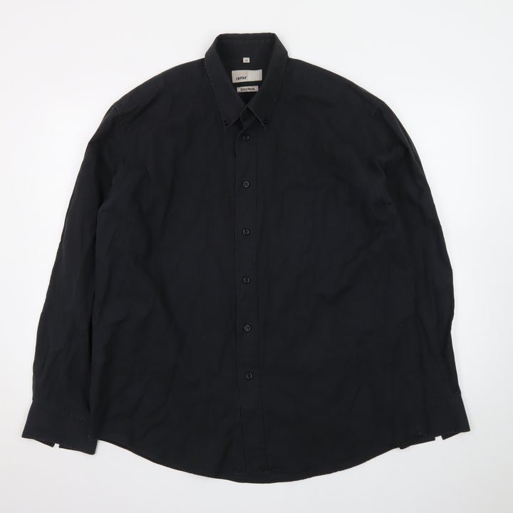 Zantos Men’s Black Oxford Weave Long Sleeve Button-Down Shirt Size 17