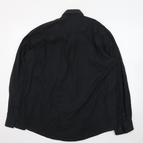 Zantos Men’s Black Oxford Weave Long Sleeve Button-Down Shirt Size 17