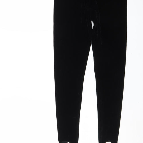 Rixe des Arts Women Black Velvet Stirrup Leggings L