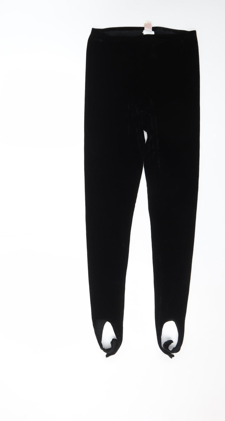 Rixe des Arts Women Black Velvet Stirrup Leggings L