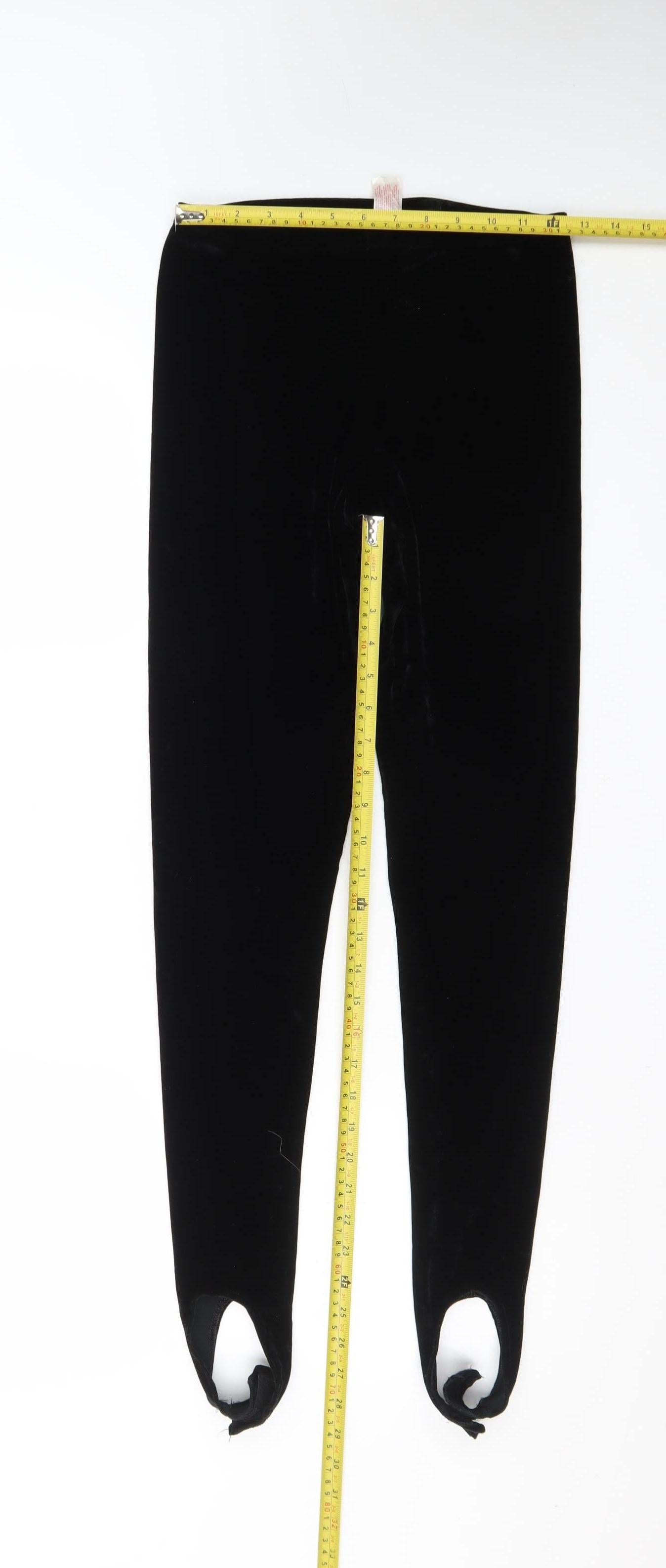 Rixe des Arts Women Black Velvet Stirrup Leggings L