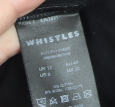 Whistles Women's Black Long Sleeve Cotton Modal T-Shirt UK 12