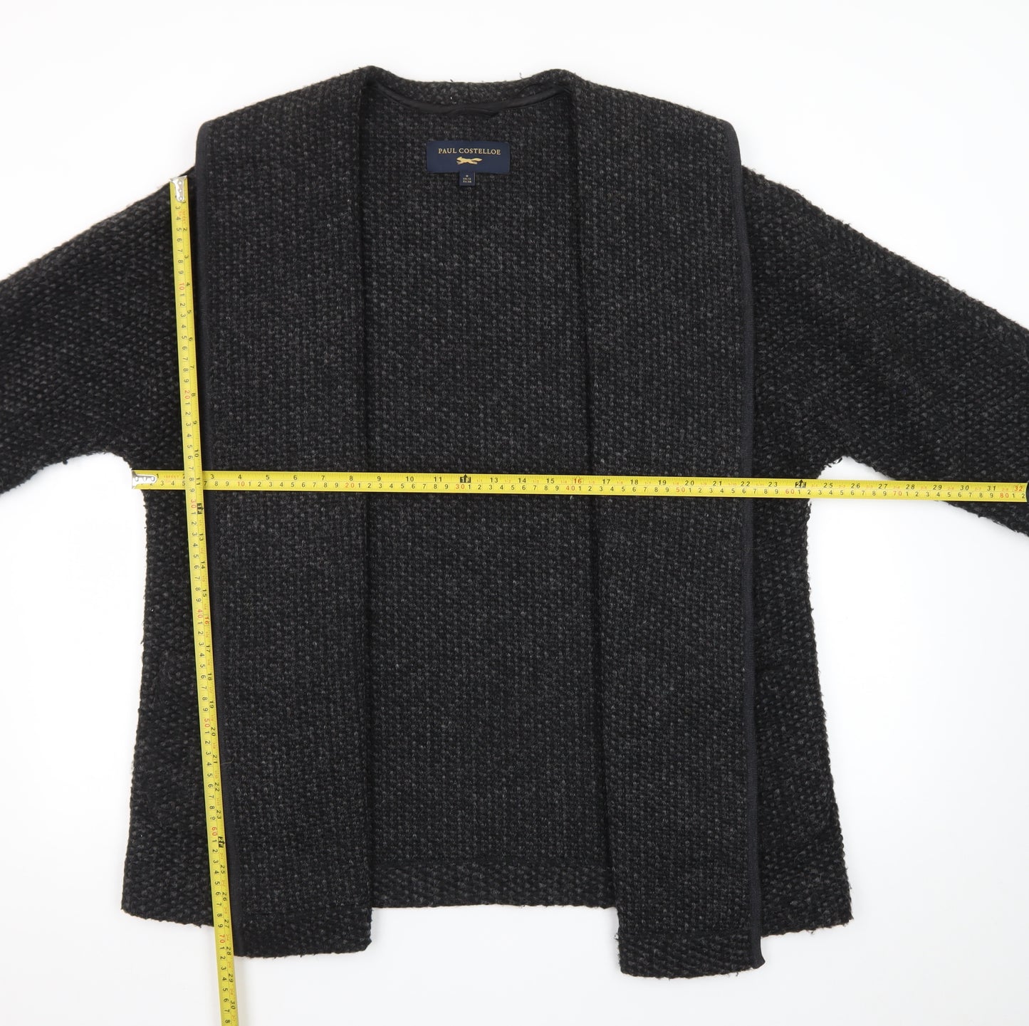 Paul Costelloe Women’s Black Wool Blend Chunky Knit Open Cardigan UK 12