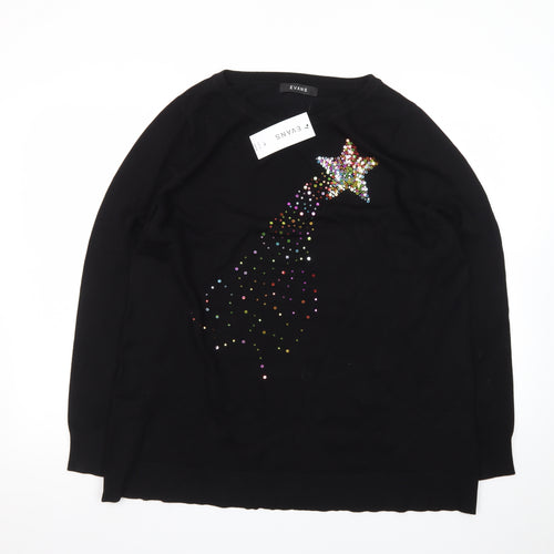 Evans Womens Black Size 18 Rhinestone Star Pullover Jumper