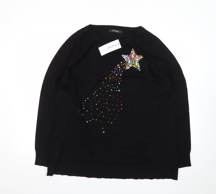 Evans Womens Black Size 18 Rhinestone Star Pullover Jumper