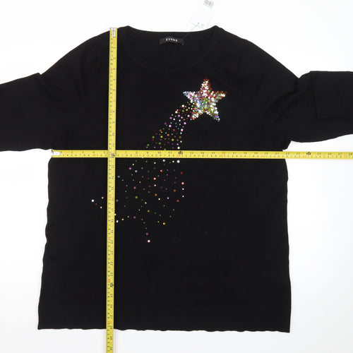 Evans Womens Black Size 18 Rhinestone Star Pullover Jumper