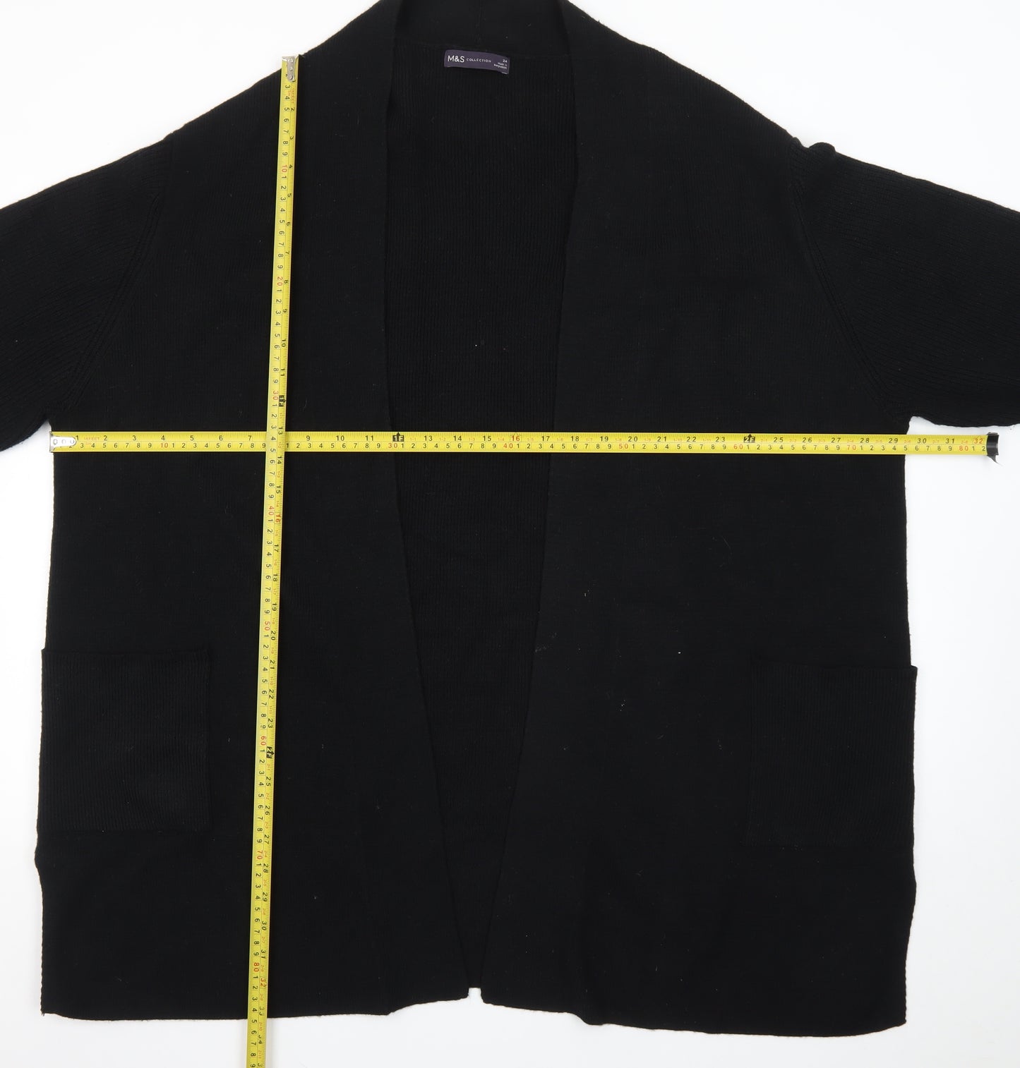 Marks and Spencer Women Black Longline Knit Cardigan Size 24
