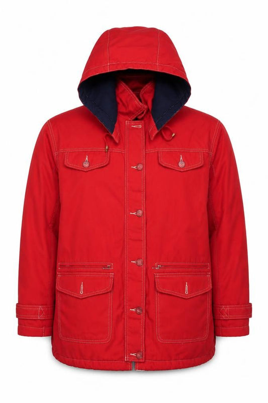 Front view of Richards Men's Red Cotton Parka Jacket L Hooded Winter Coat