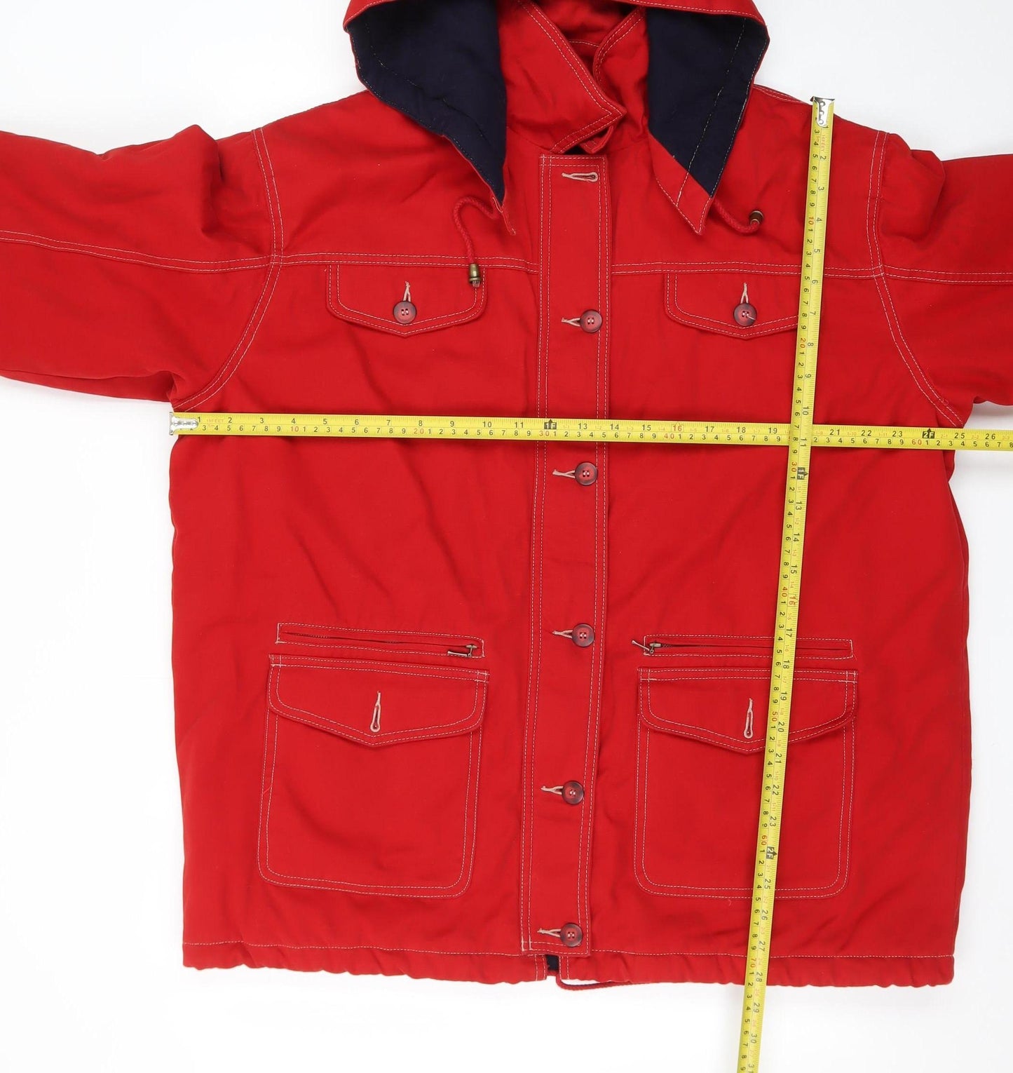 Richards Men's Red Cotton Parka Jacket L Hooded Winter Coat