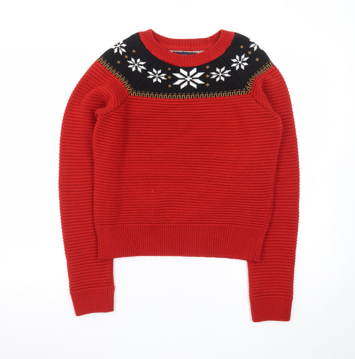 Marks and Spencer Women Red Fair Isle Crew Neck Jumper UK 10