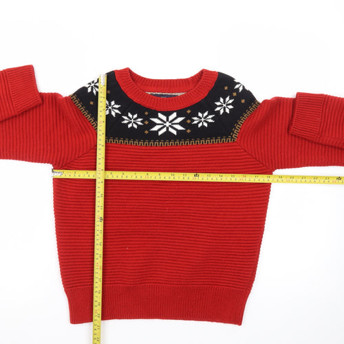 Marks and Spencer Women Red Fair Isle Crew Neck Jumper UK 10