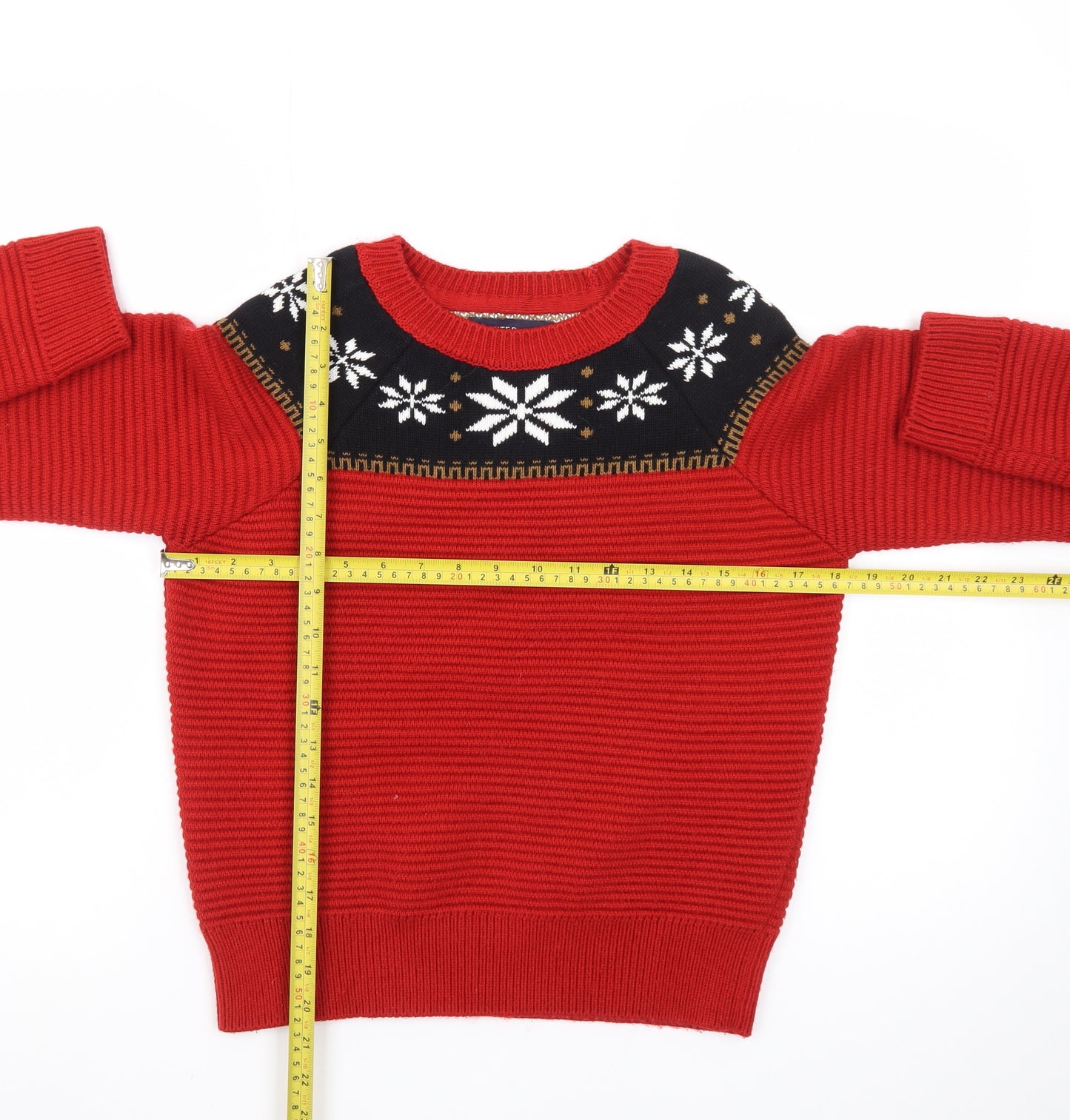 Marks and Spencer Women Red Fair Isle Crew Neck Jumper UK 10