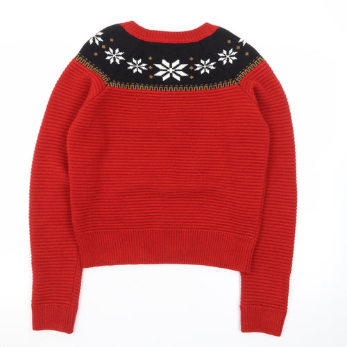 Marks and Spencer Women Red Fair Isle Crew Neck Jumper UK 10