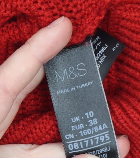 Marks and Spencer Women Red Fair Isle Crew Neck Jumper UK 10