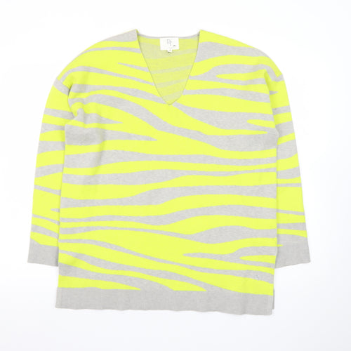 Next Women Grey Yellow Animal Print V-Neck Jumper Size 12