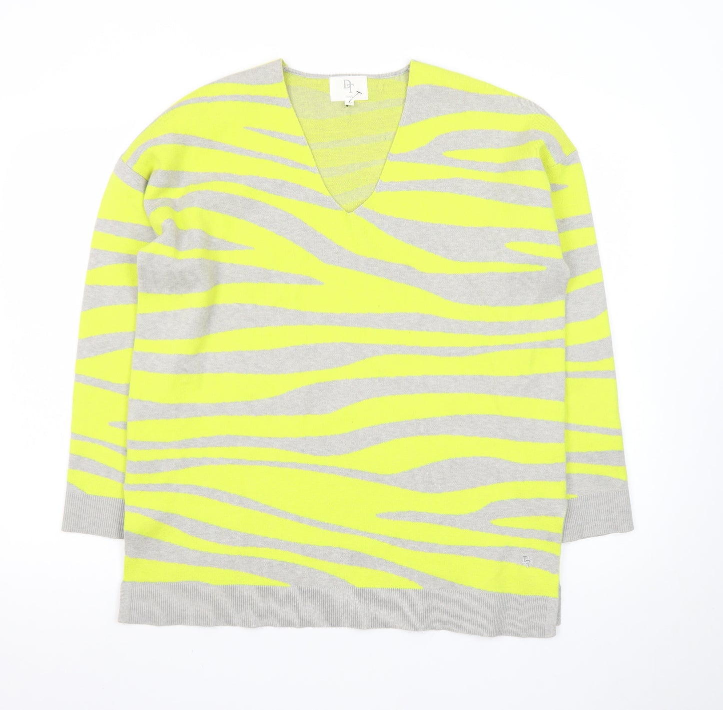 Next Women Grey Yellow Animal Print V-Neck Jumper Size 12