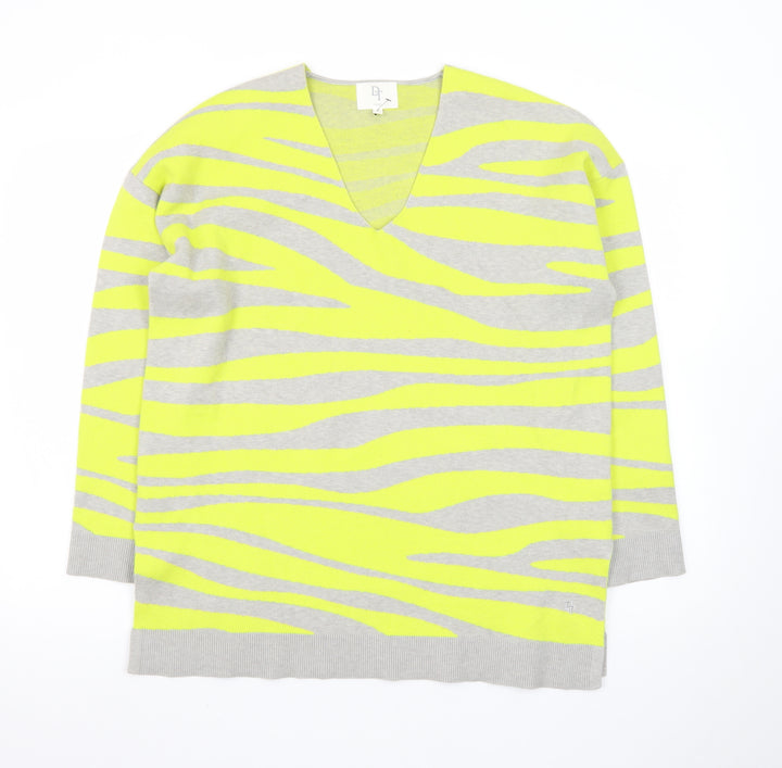 Next Women Grey Yellow Animal Print V-Neck Jumper Size 12