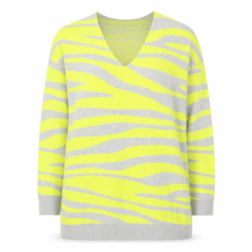 Next Women Grey Yellow Animal Print V-Neck Jumper Size 12