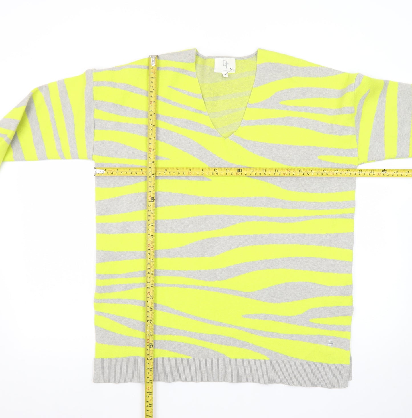 Next Women Grey Yellow Animal Print V-Neck Jumper Size 12