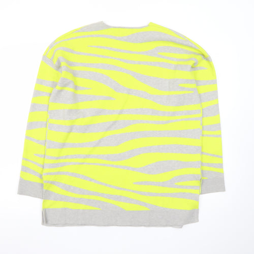 Next Women Grey Yellow Animal Print V-Neck Jumper Size 12