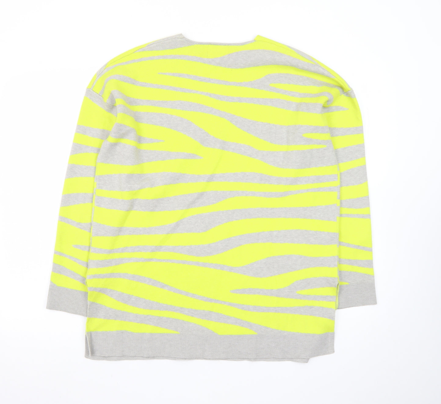Next Women Grey Yellow Animal Print V-Neck Jumper Size 12
