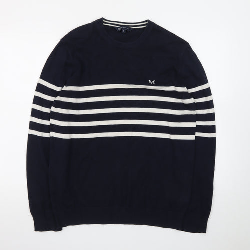 Crew Clothing Company Men's Blue Striped Cotton Jumper L
