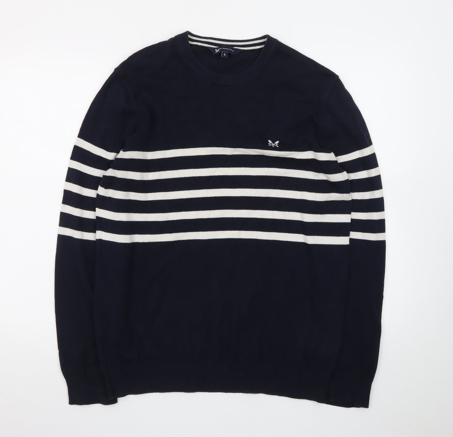 Crew Clothing Company Men's Blue Striped Cotton Jumper L