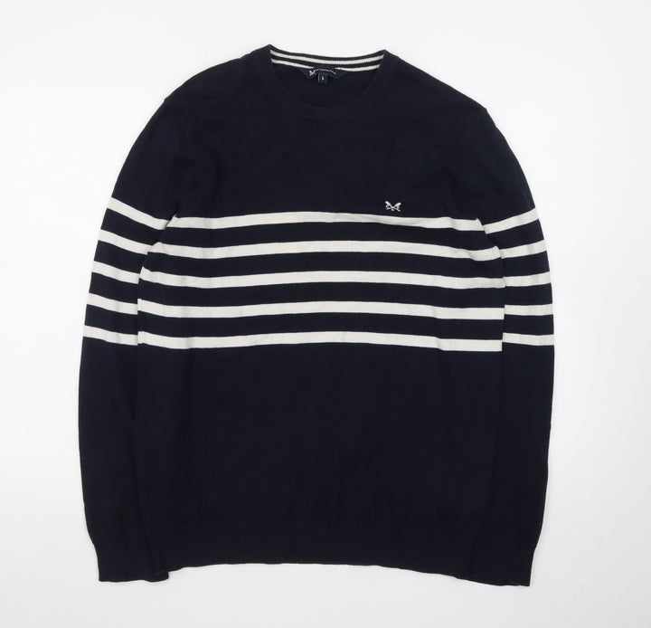 Crew Clothing Company Men's Blue Striped Cotton Jumper L