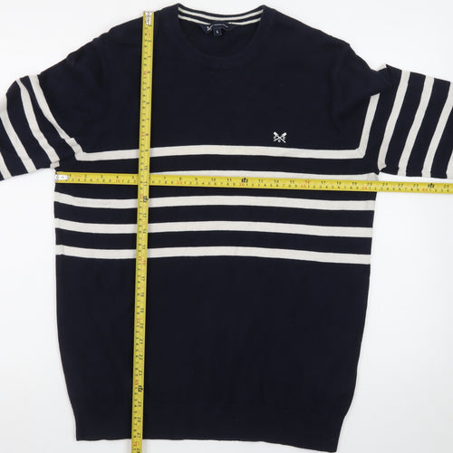 Crew Clothing Company Men's Blue Striped Cotton Jumper L