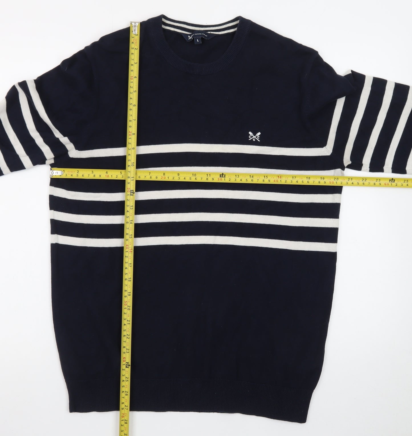 Crew Clothing Company Men's Blue Striped Cotton Jumper L