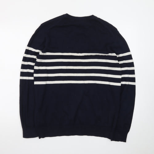 Crew Clothing Company Men's Blue Striped Cotton Jumper L