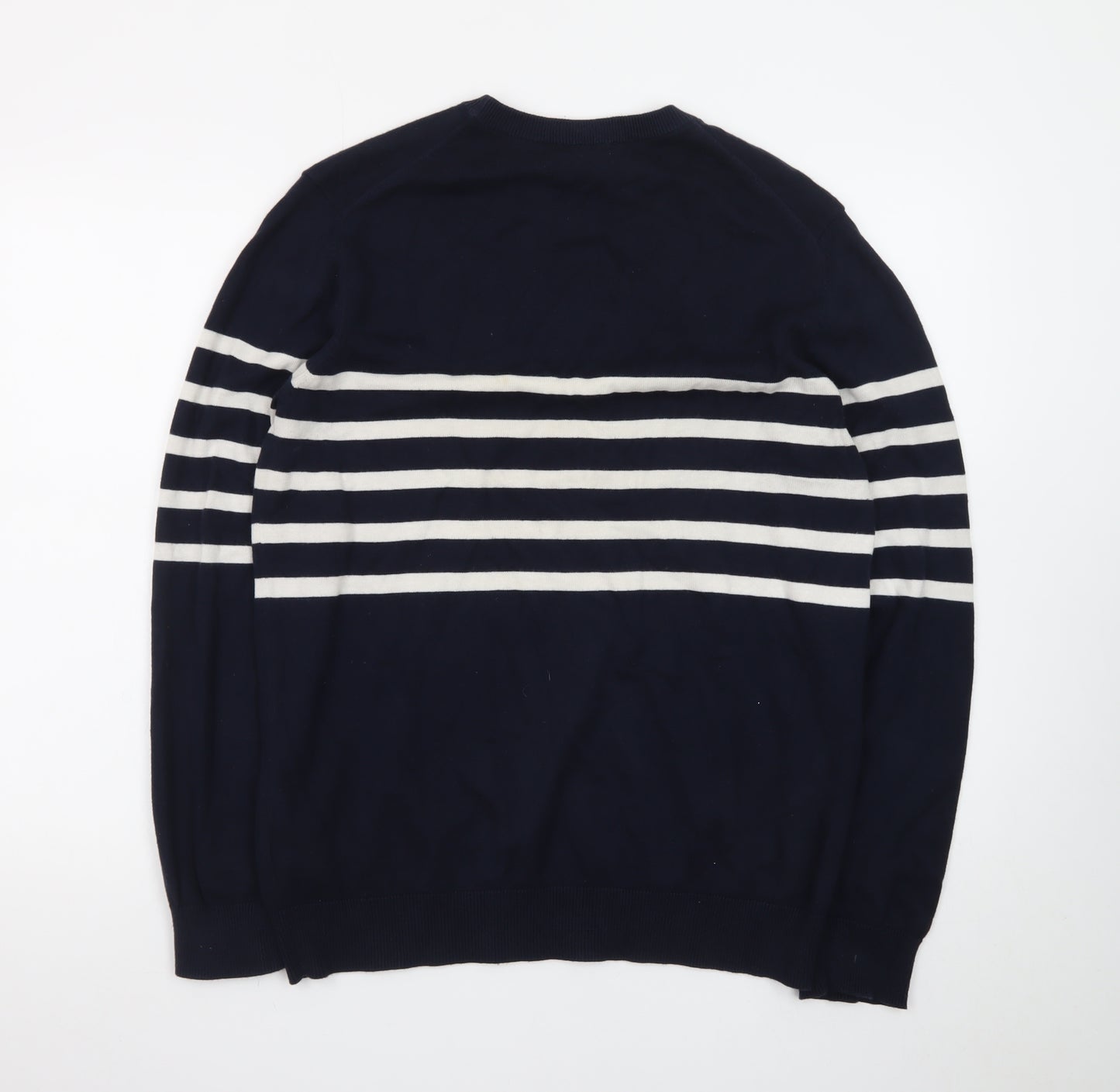 Crew Clothing Company Men's Blue Striped Cotton Jumper L