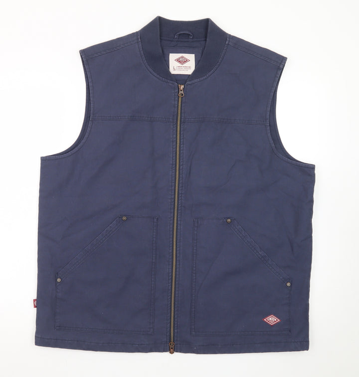 Union Works Men’s Blue Cotton Zip Waistcoat Bodywarmer L