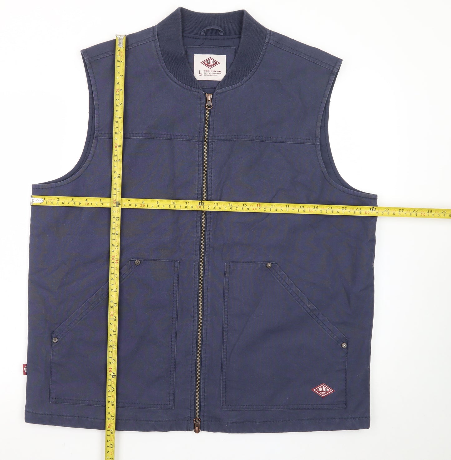 Union Works Men’s Blue Cotton Zip Waistcoat Bodywarmer L