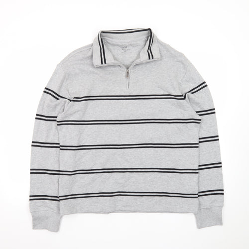 Marks and Spencer Men's Grey Striped 1/4 Zip Cotton Sweatshirt M