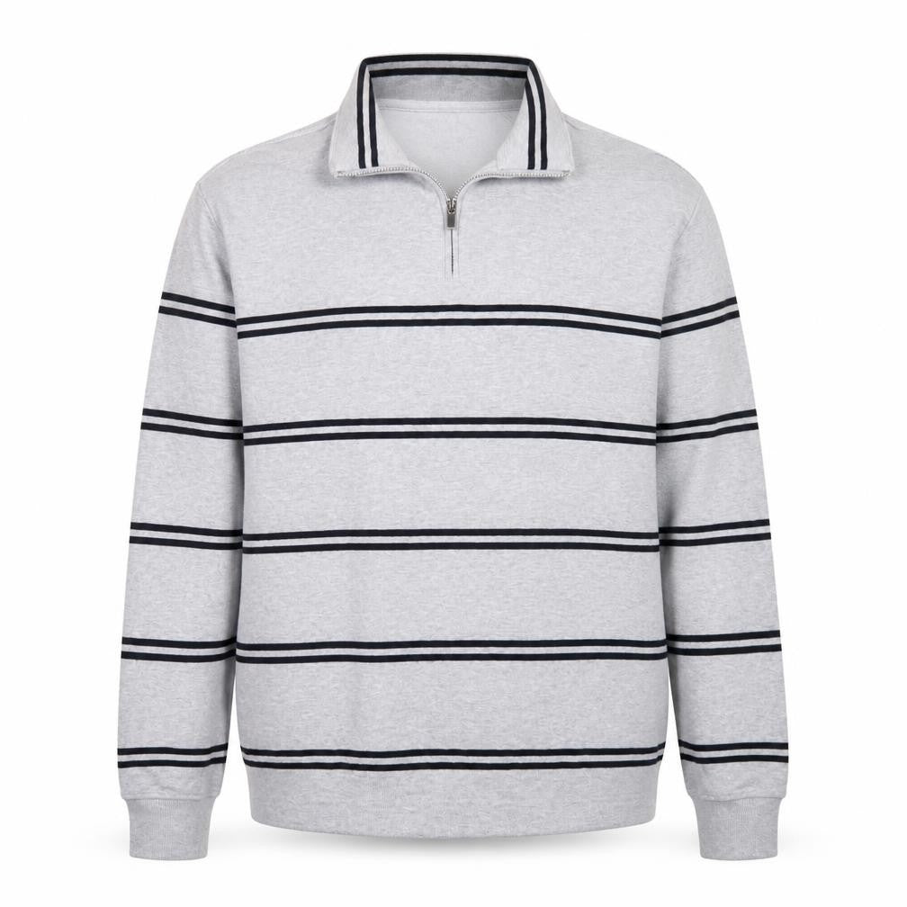 Front view of Marks & Spencer Men's Grey Striped 1/4 Zip Cotton Sweatshirt M