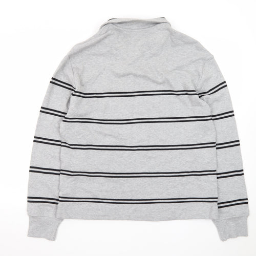Marks and Spencer Men's Grey Striped 1/4 Zip Cotton Sweatshirt M