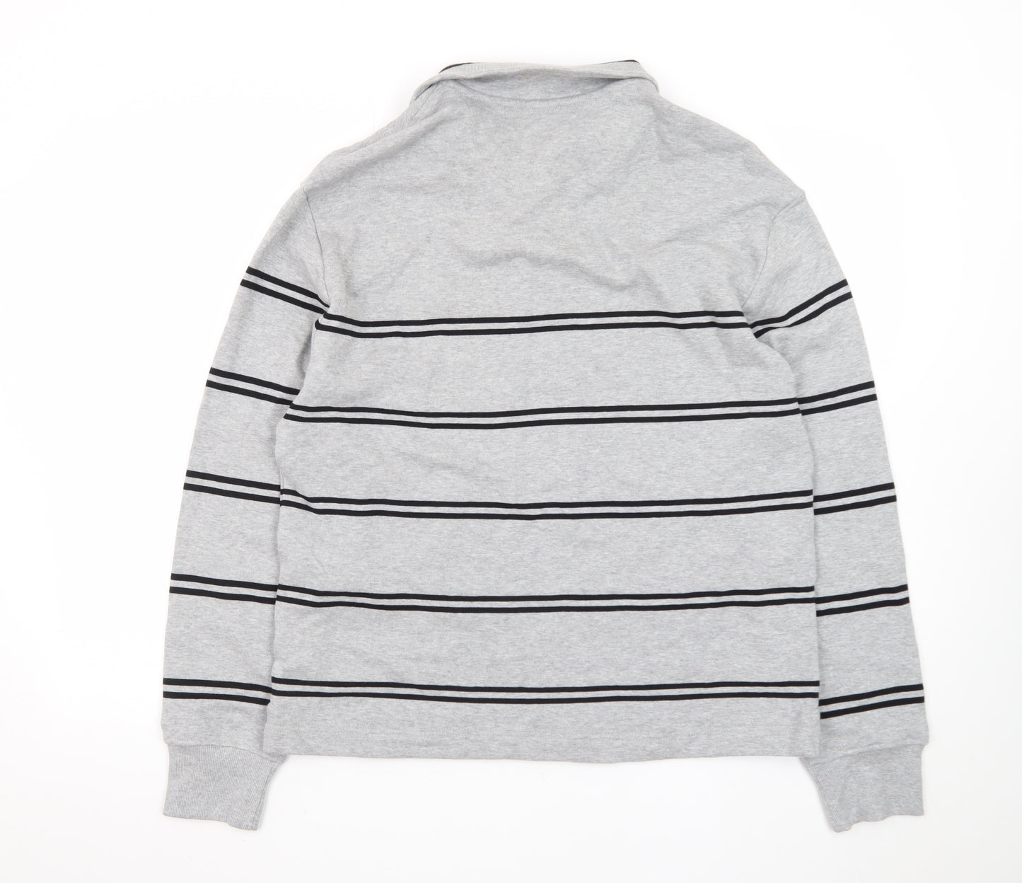 Marks and Spencer Men's Grey Striped 1/4 Zip Cotton Sweatshirt M
