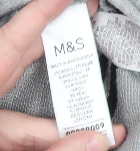 Marks and Spencer Men's Grey Striped 1/4 Zip Cotton Sweatshirt M