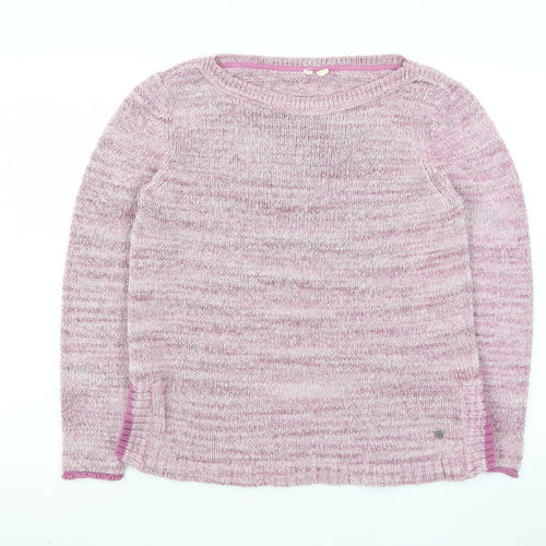 White Stuff Women's Pink Cotton Blend Crew Neck Jumper Size 12