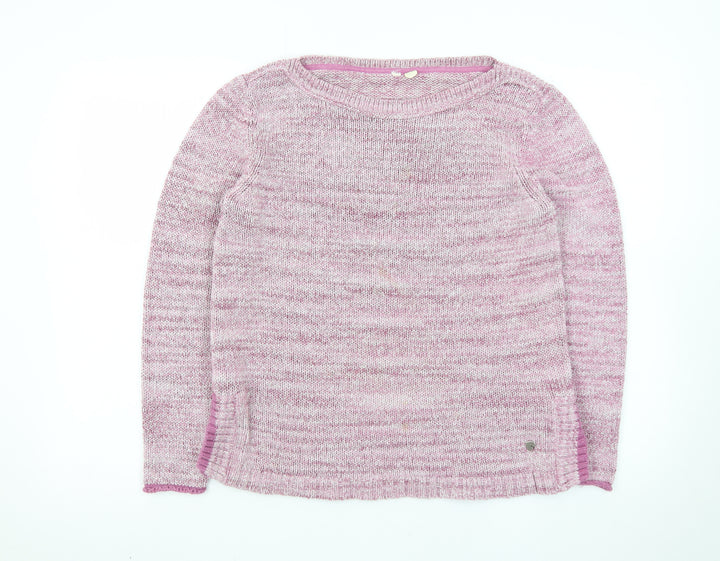 White Stuff Women's Pink Cotton Blend Crew Neck Jumper Size 12